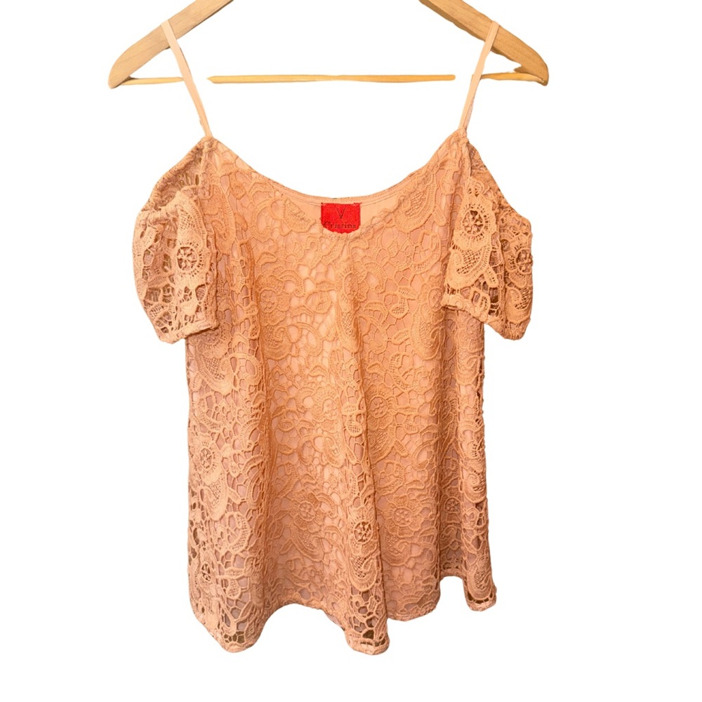 5️⃣Christina Lace Cold-Shoulder Light Orange/Peach Top